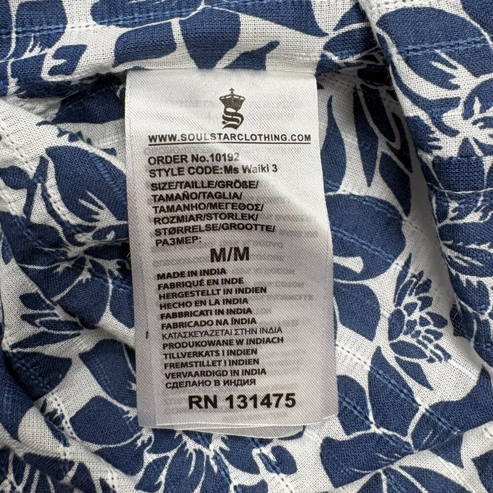 Soul Star Men’s Floral Print Button Short Shirt Blue/White Hawaiian Botanical M - Picture 7 of 7